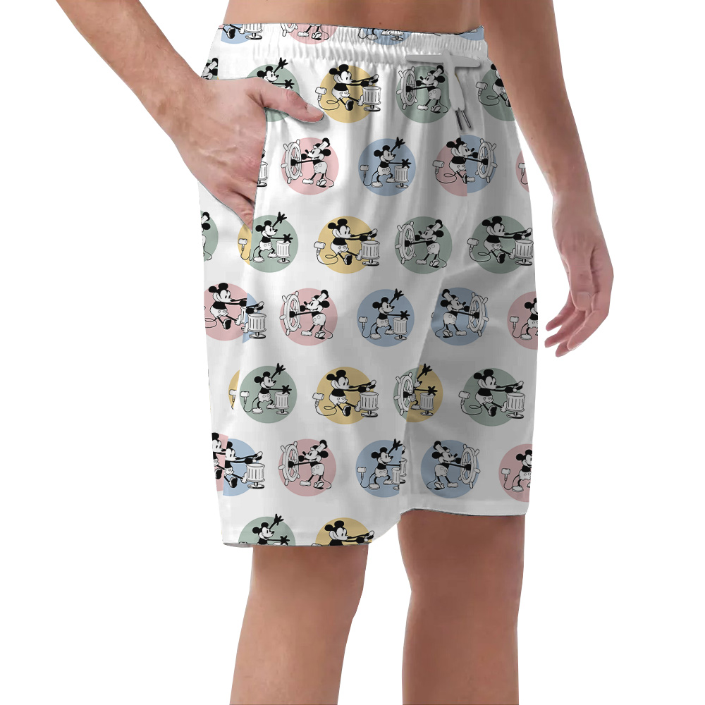 Steamboat Willie Mickey Mouse Men's Hawaiian Beach Shorts