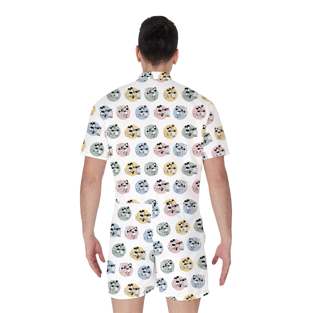Cute Mickey Steamboat Willie Movie Men's Hawaiian Romper