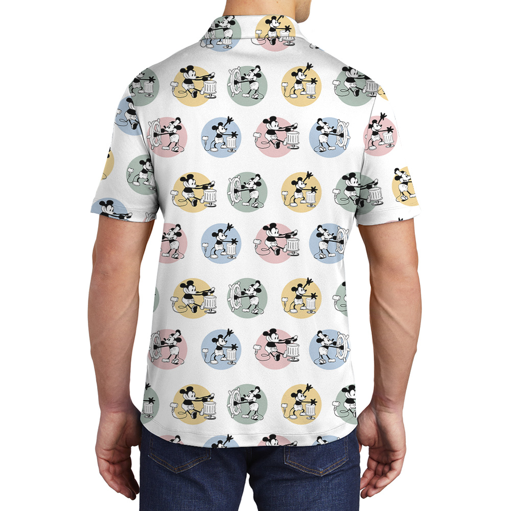 Cute Mickey Steamboat Willie Movie Men's Hawaiian Polo Shirt