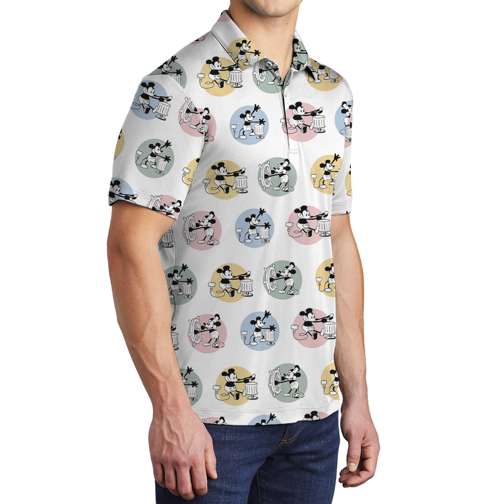 Cute Mickey Steamboat Willie Movie Men's Hawaiian Polo Shirt