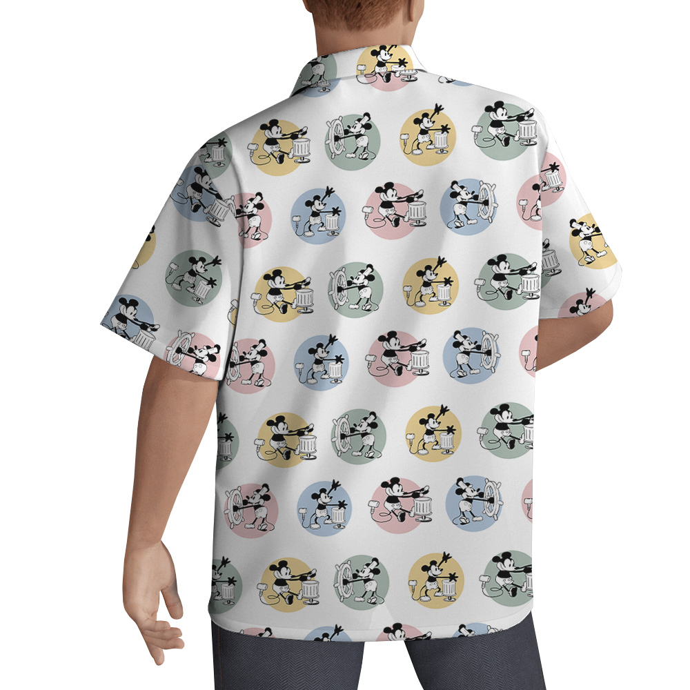 Mickey Steamboat Willie Movie Hawaiian Button Up Shirt