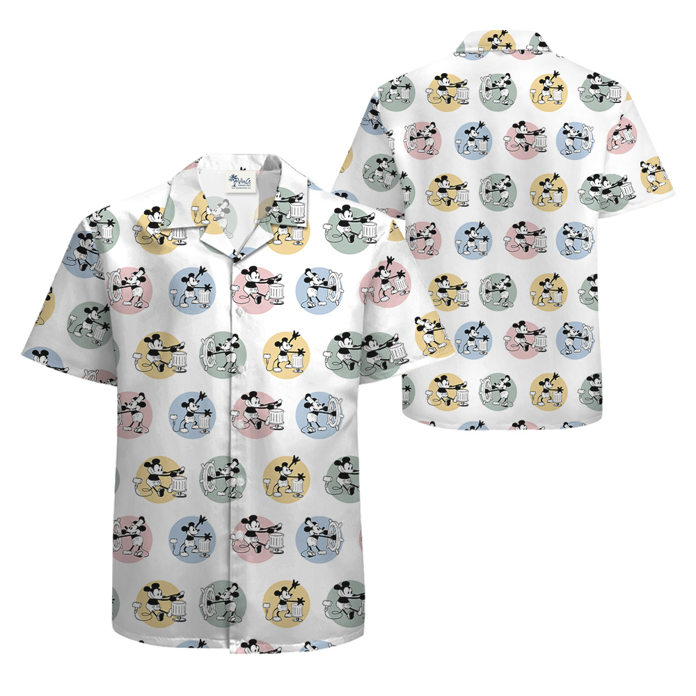 Mickey Steamboat Willie Movie Hawaiian Button Up Shirt