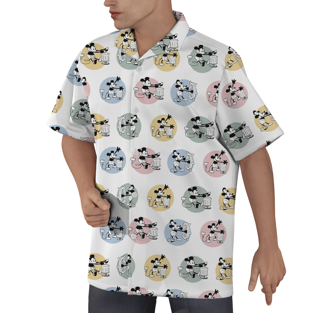 Mickey Steamboat Willie Movie Hawaiian Button Up Shirt
