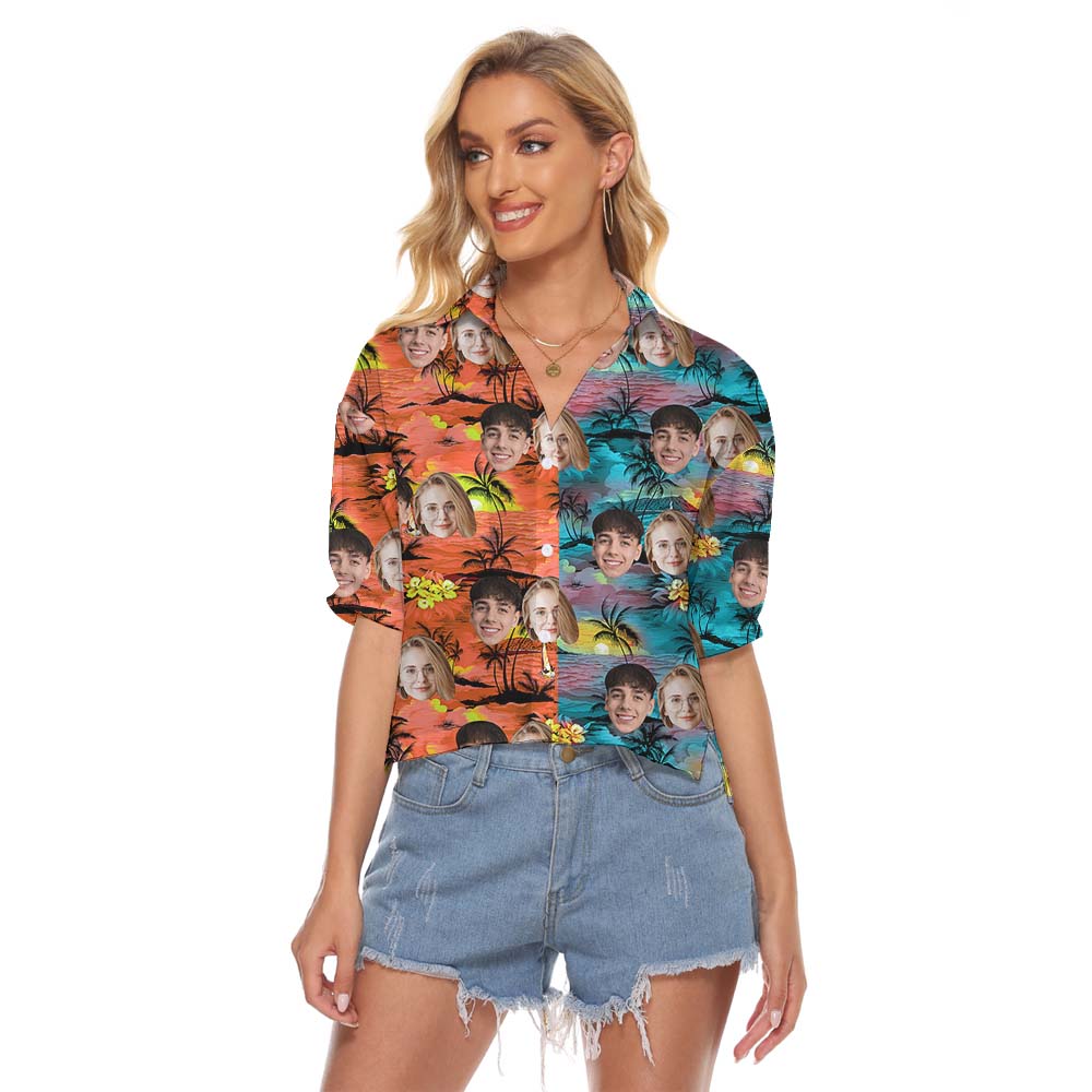 Custom Face Multiple Color Women Button Up Shirt - variant image 1