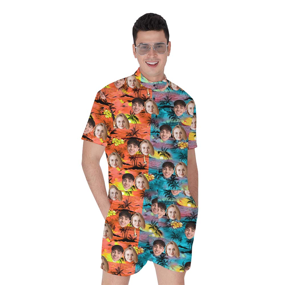 Two Colors Custom Face Men's Romper With Beach Print - variant image 1
