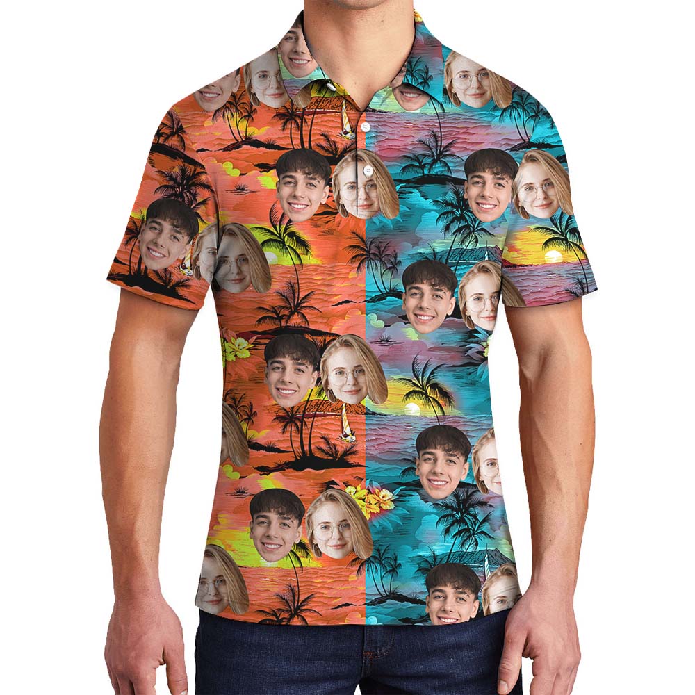 Beach Palm Tree Custom Men's Polo Shirt With Face - variant image 1
