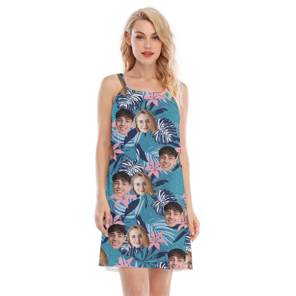 Custom Face Women Cami Dress With Blue Floral Print - variant image 1