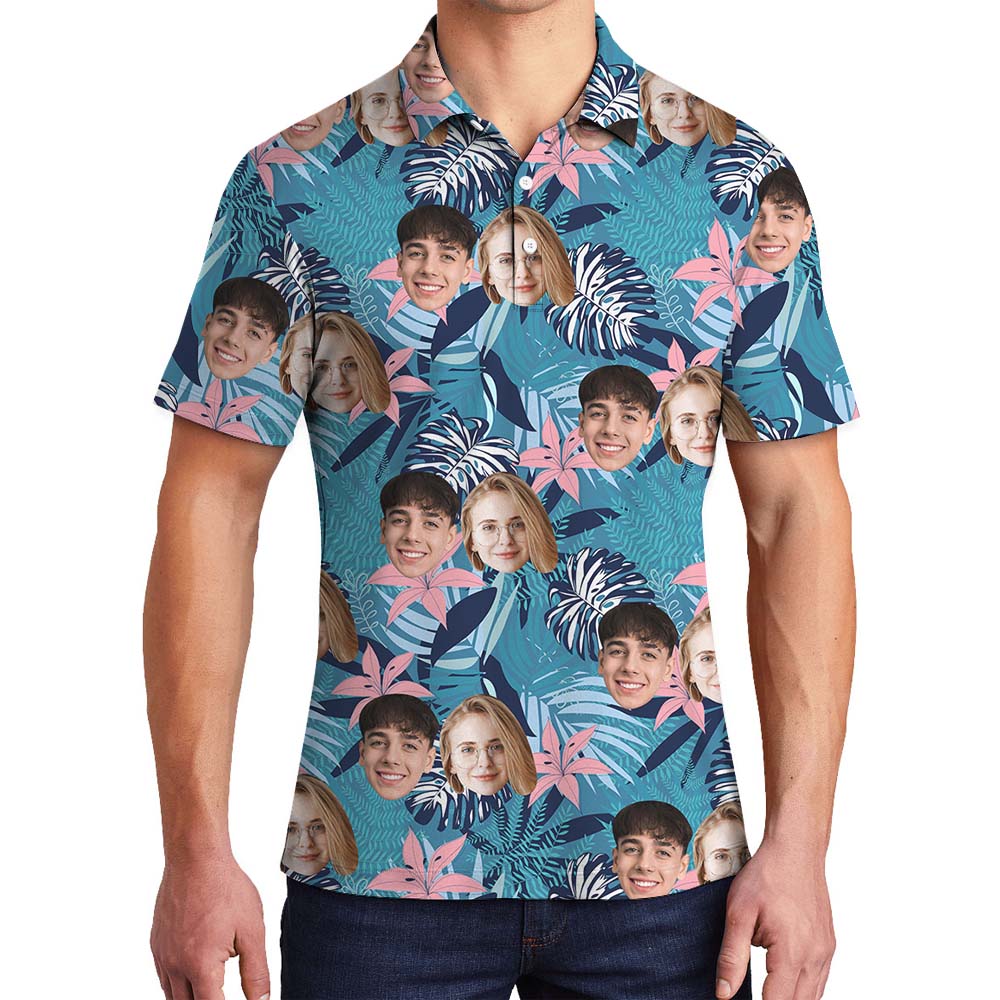 Custom 2 Faces Blue Men's Polo Shirt - variant image 1