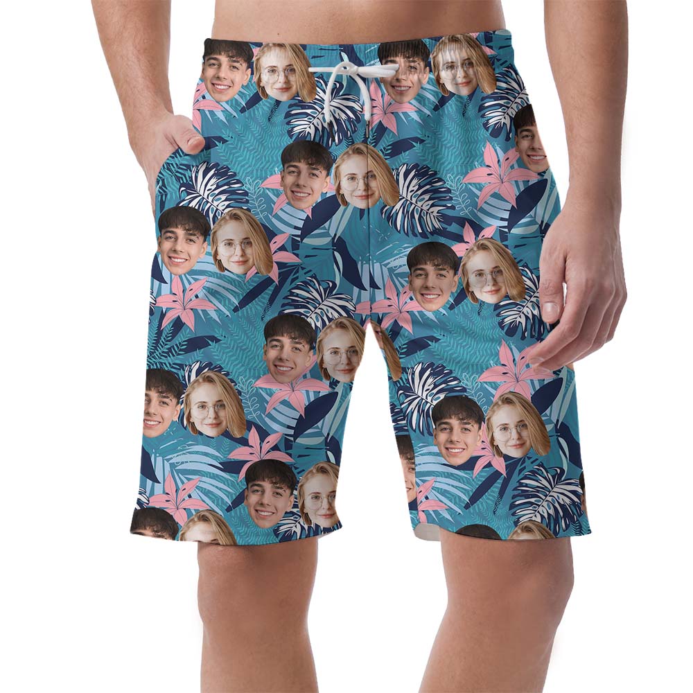 Custom Multiple Faces Blue Shorts For Men - variant image 1