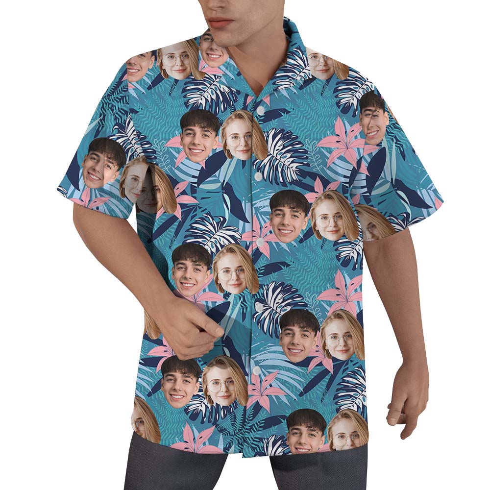 Vintage Blue Tropical Button Up Shirt With Face - variant image 1
