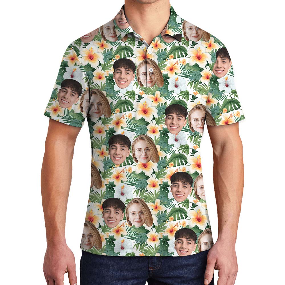 Custom Face Floral Men's Collared Golf Shirt - variant image 1