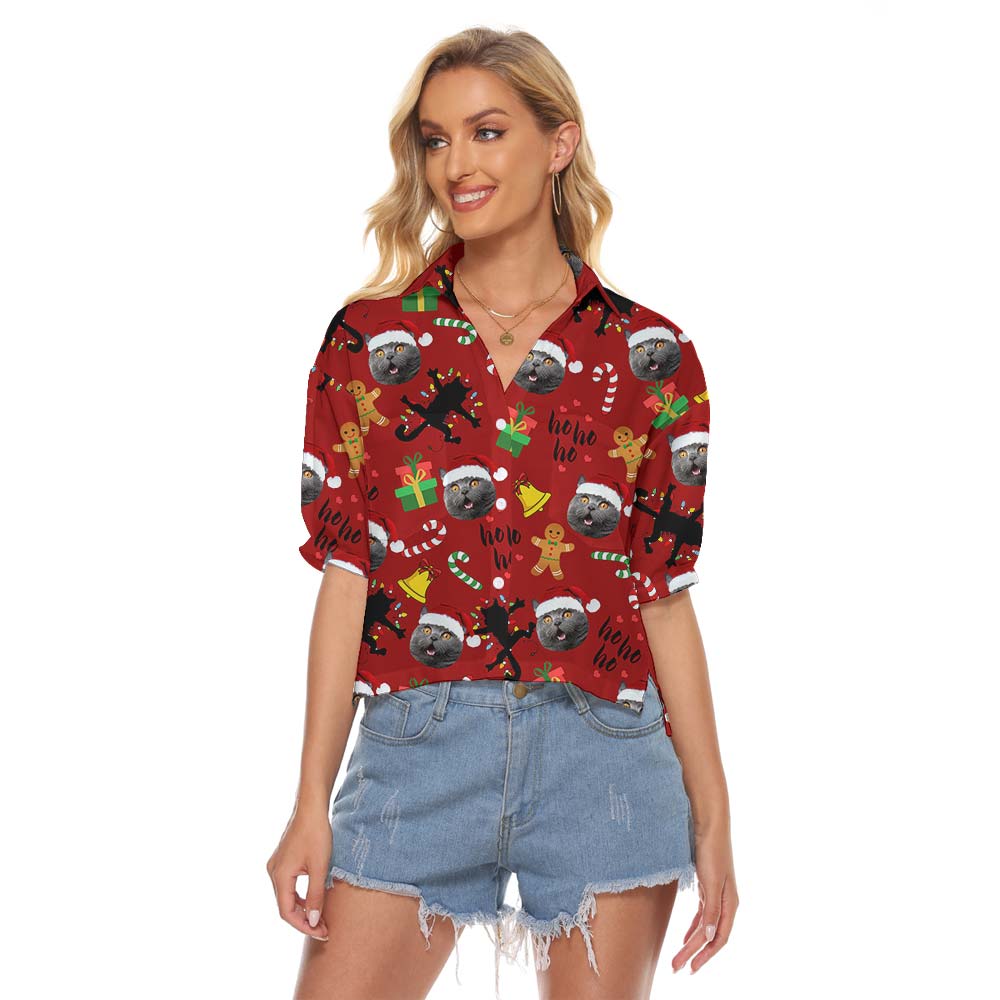 Custom Pet Faces Christmas Women's Cropped Shirt - variant image 1
