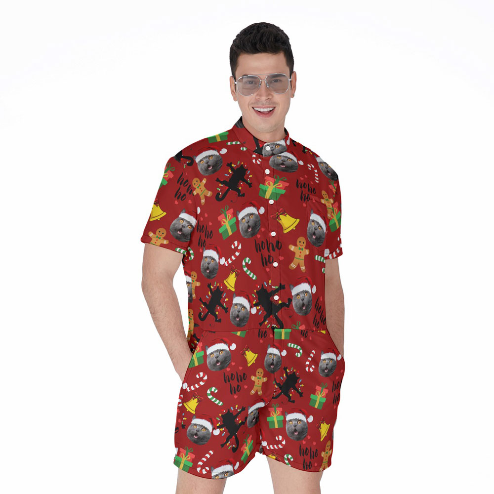 Funny Christmas Custom Pet Face Men's Romper - variant image 1
