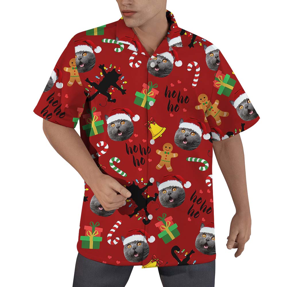 Custom Christmas Pet Face Hawaiian Shirt Men - variant image 1