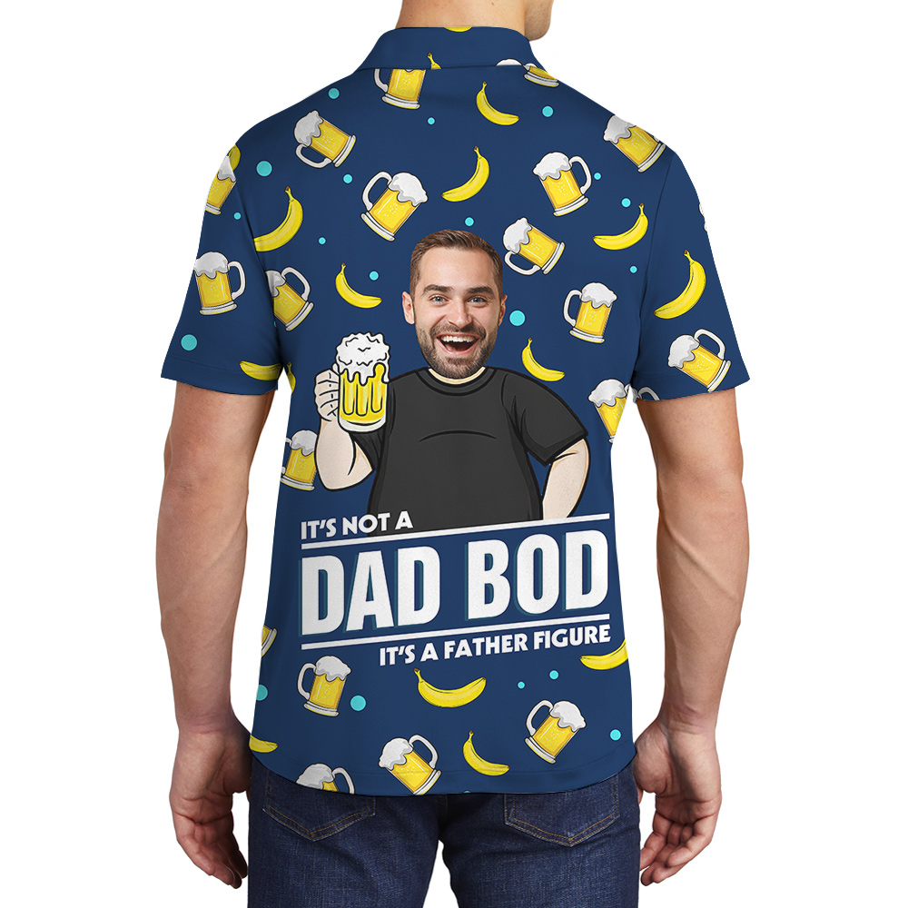 Father Figure Custom Face Navy Hawaiian Polo Shirt with Beer Motif - variant image 1