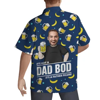 Father Figure Custom Face Navy Hawaiian Shirt with Beer Motif