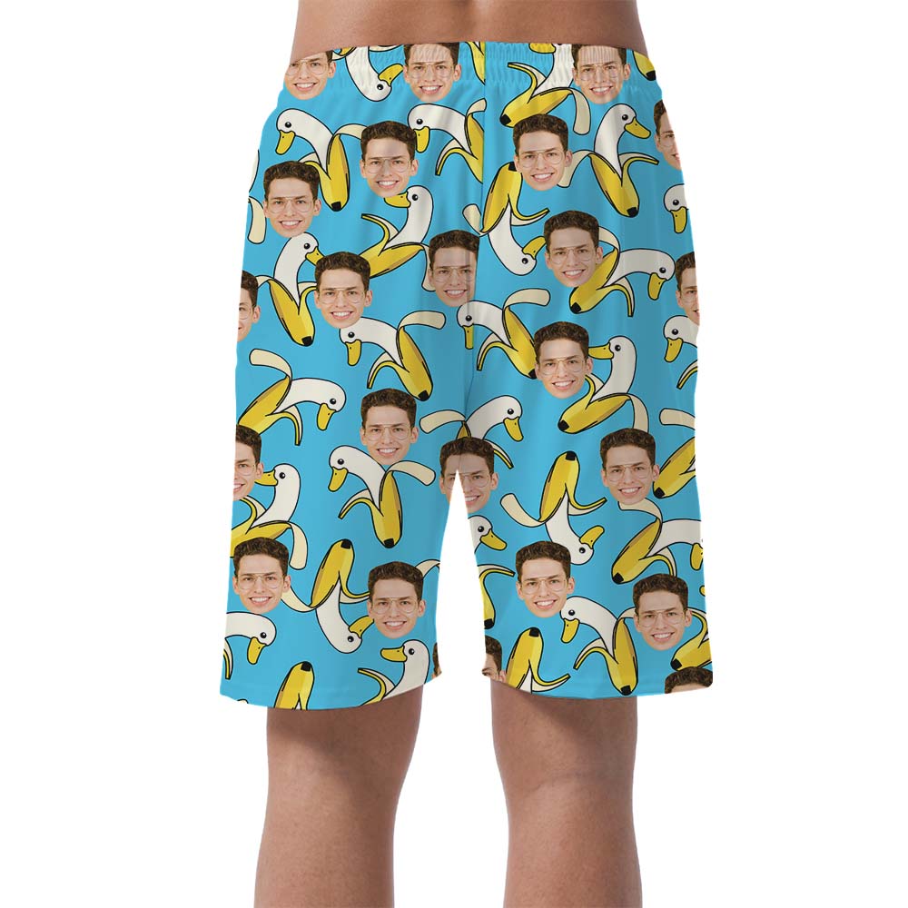 Custom Face Banana Hawaiian Beach Shorts For Men