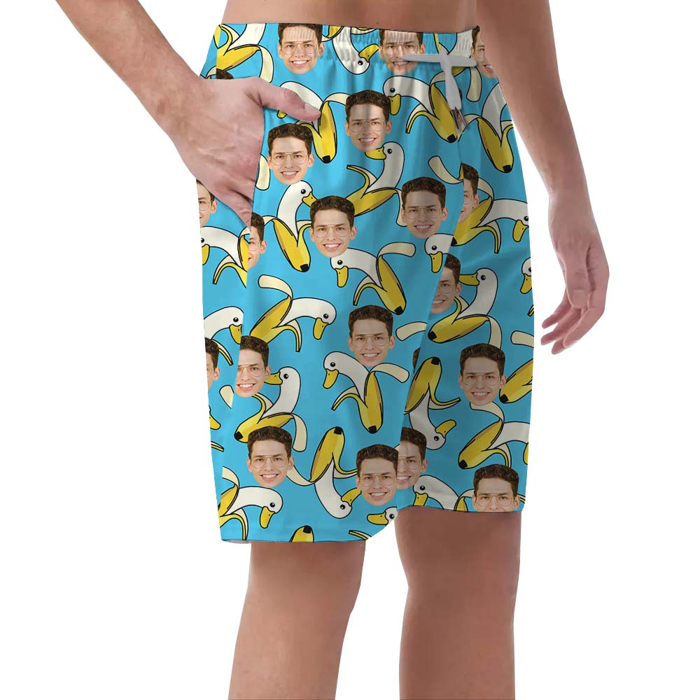Custom Face Banana Hawaiian Beach Shorts For Men