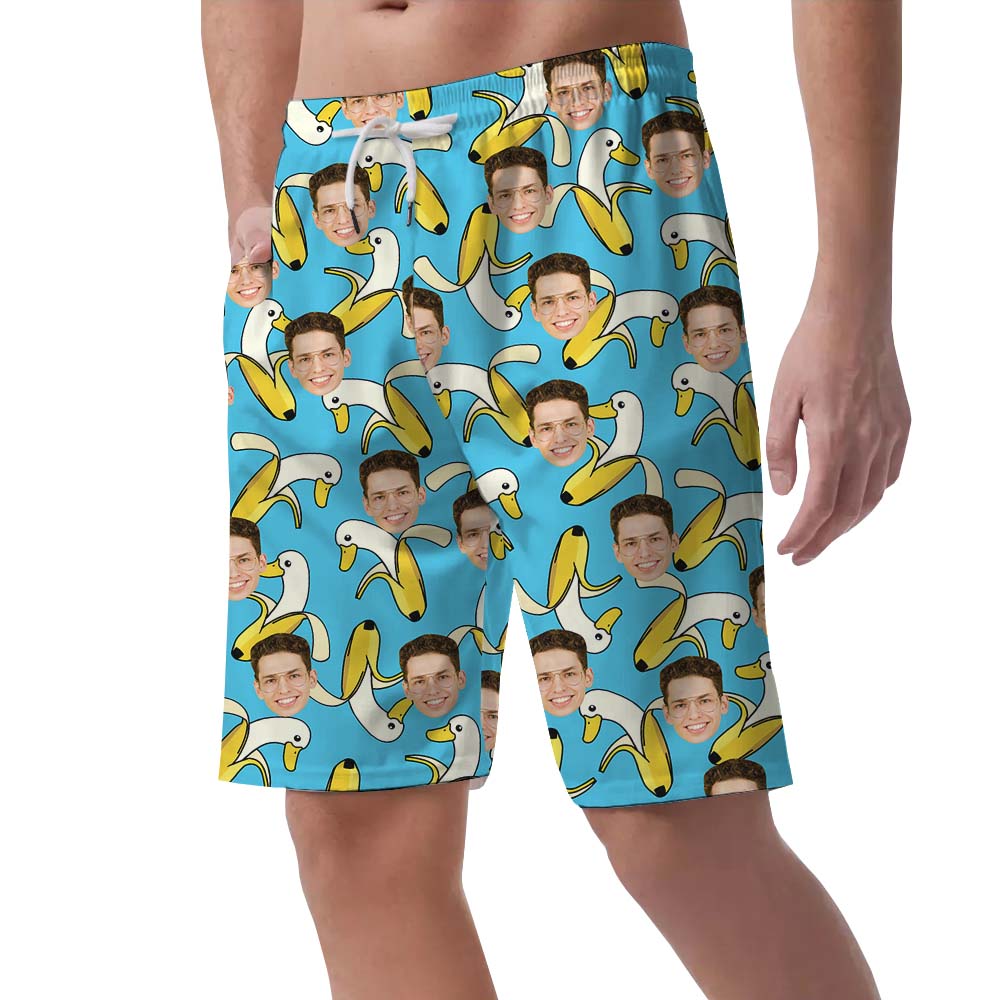 Custom Face Banana Hawaiian Beach Shorts For Men