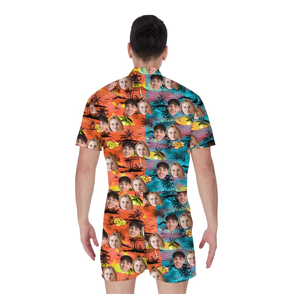 Two Colors Custom Face Men's Romper With Beach Print