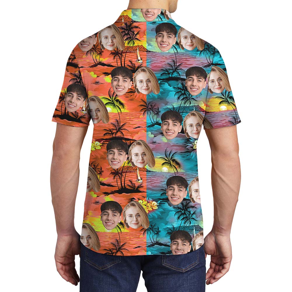 Beach Palm Tree Custom Men's Polo Shirt With Face