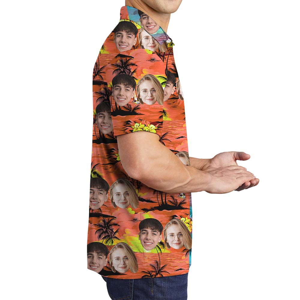 Beach Palm Tree Custom Men's Polo Shirt With Face