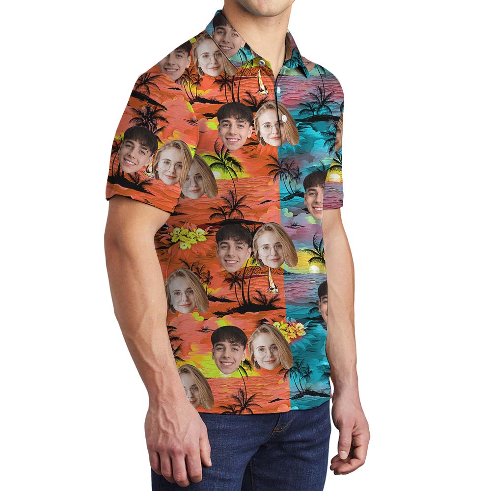 Beach Palm Tree Custom Men's Polo Shirt With Face