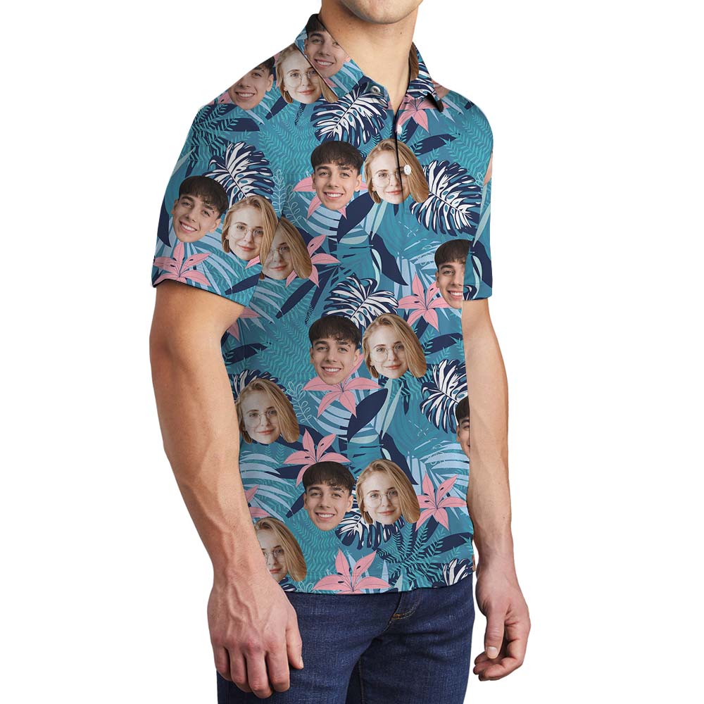 Custom 2 Faces Blue Men's Polo Shirt