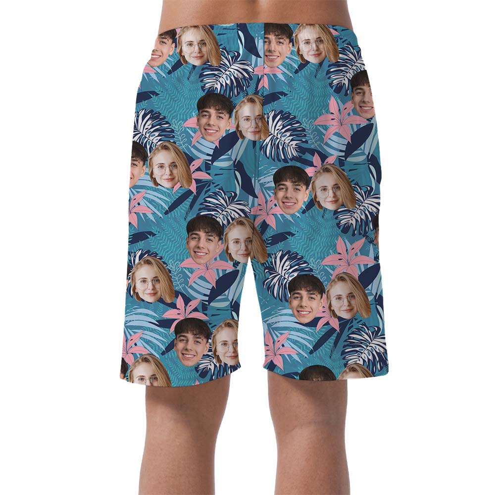 Custom Multiple Faces Blue Shorts For Men