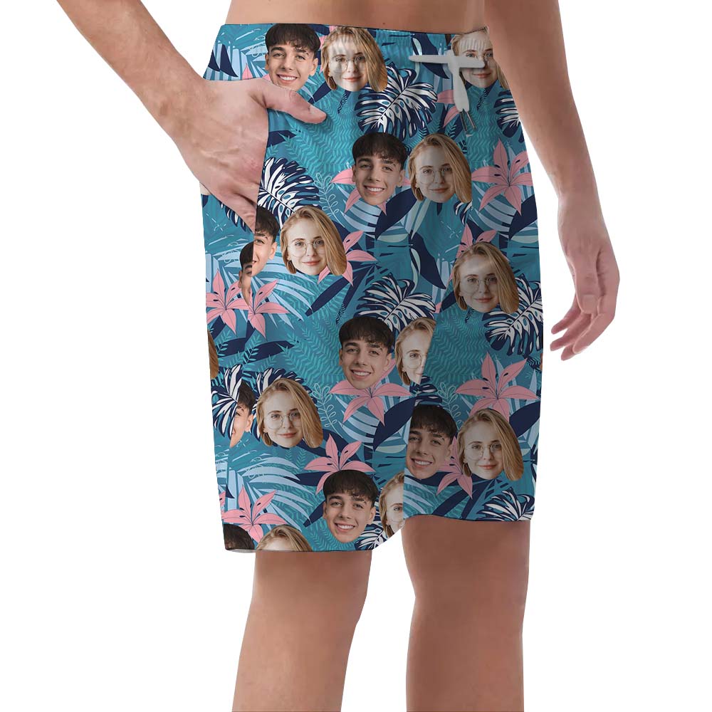 Custom Multiple Faces Blue Shorts For Men