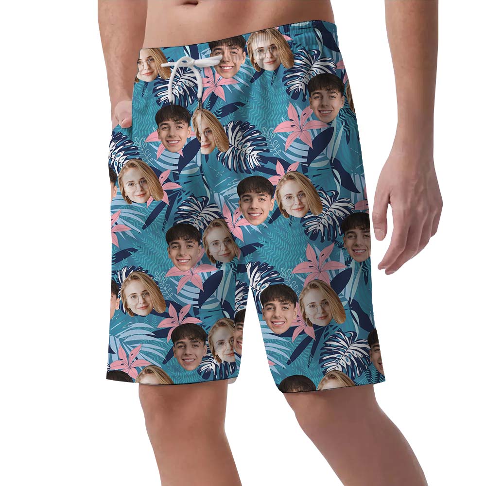 Custom Multiple Faces Blue Shorts For Men