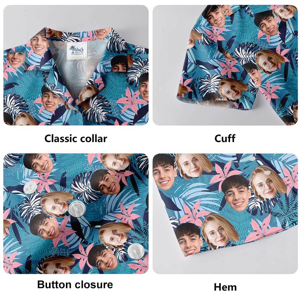 Vintage Blue Tropical Button Up Shirt With Face