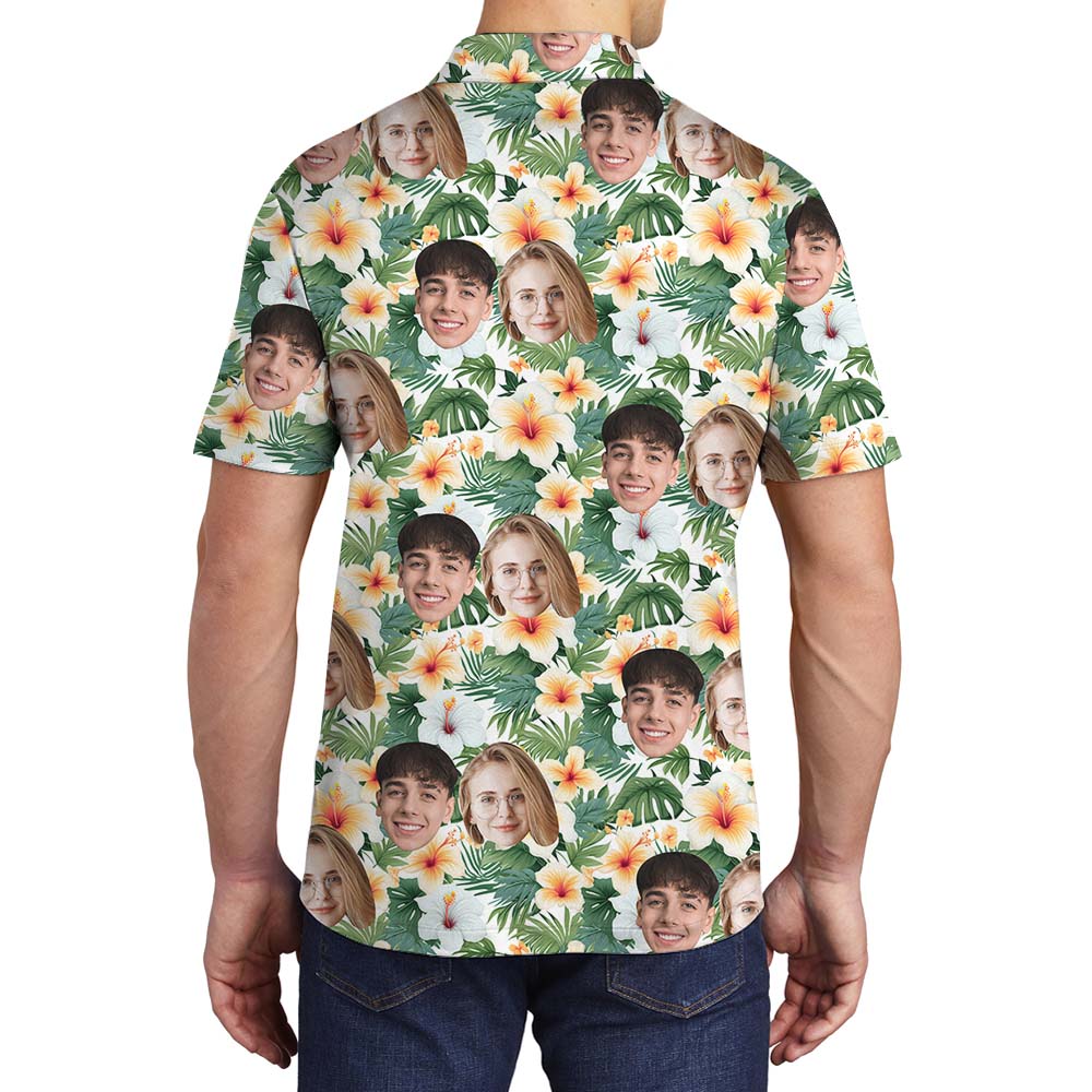 Custom Face Floral Men's Collared Golf Shirt
