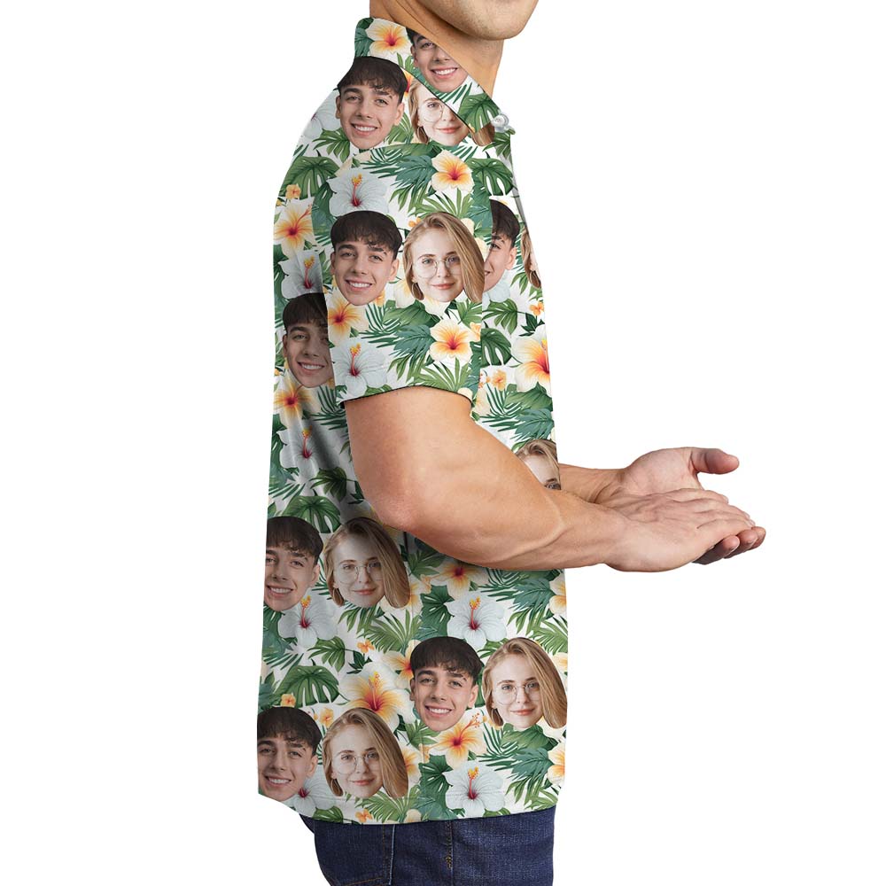 Custom Face Floral Men's Collared Golf Shirt