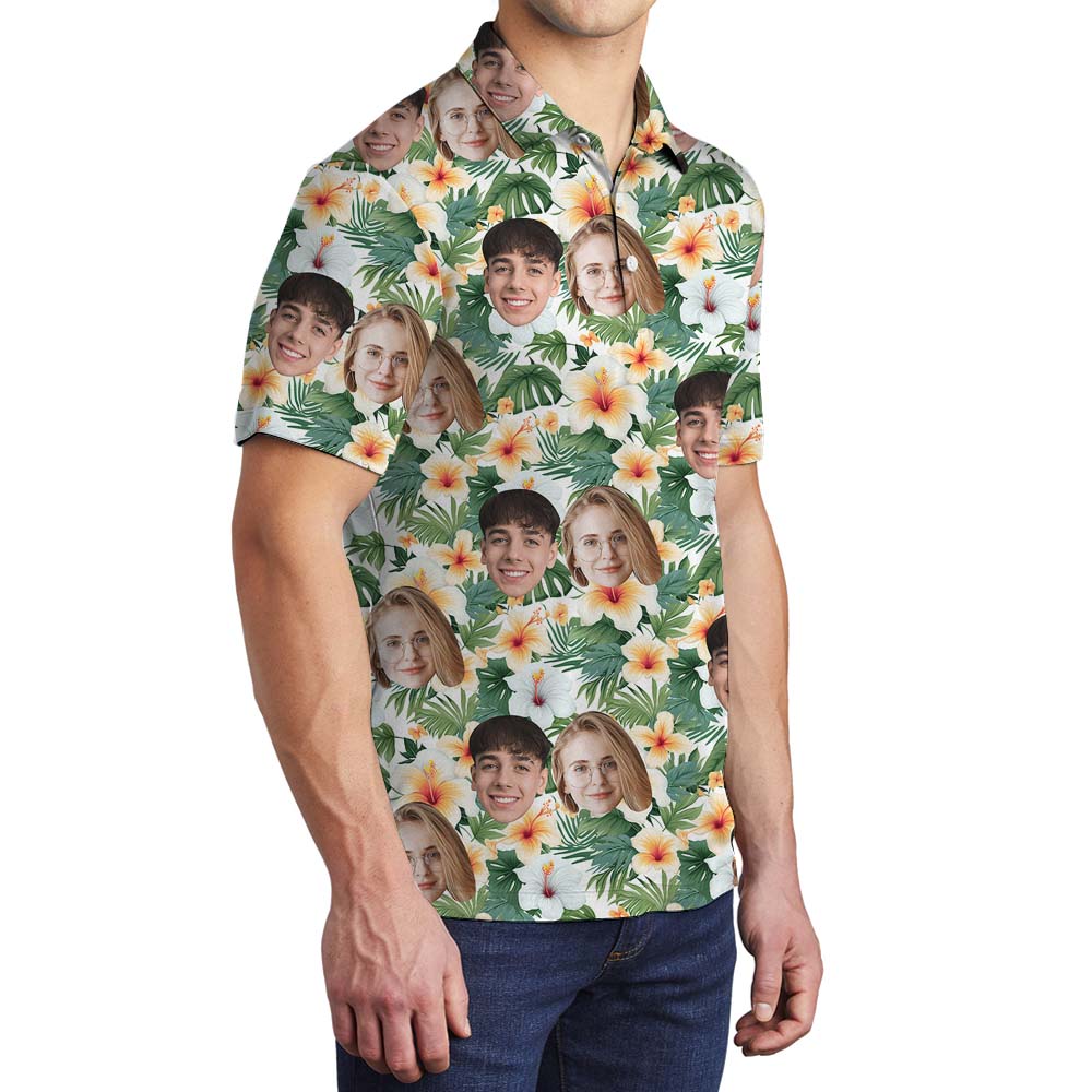 Custom Face Floral Men's Collared Golf Shirt