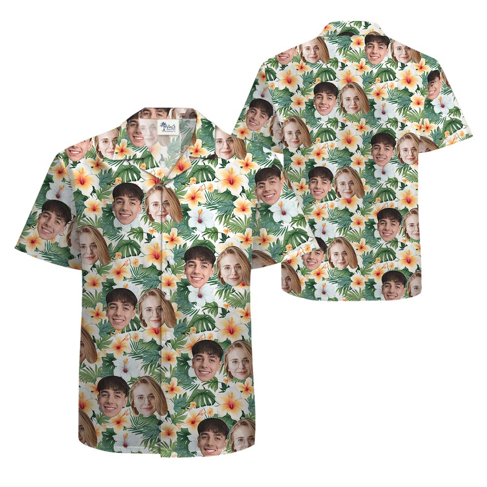 Custom Floral Aloha Button Up Shirt With Face
