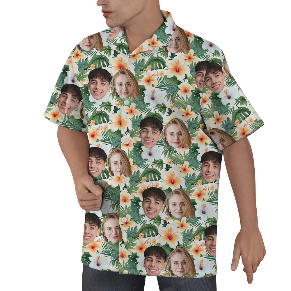 Custom Floral Aloha Button Up Shirt With Face
