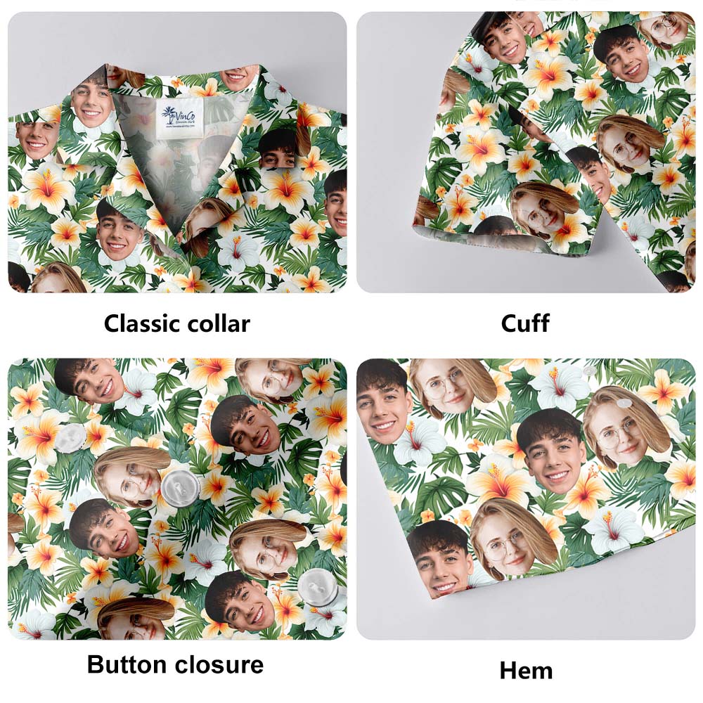 Custom Floral Aloha Button Up Shirt With Face