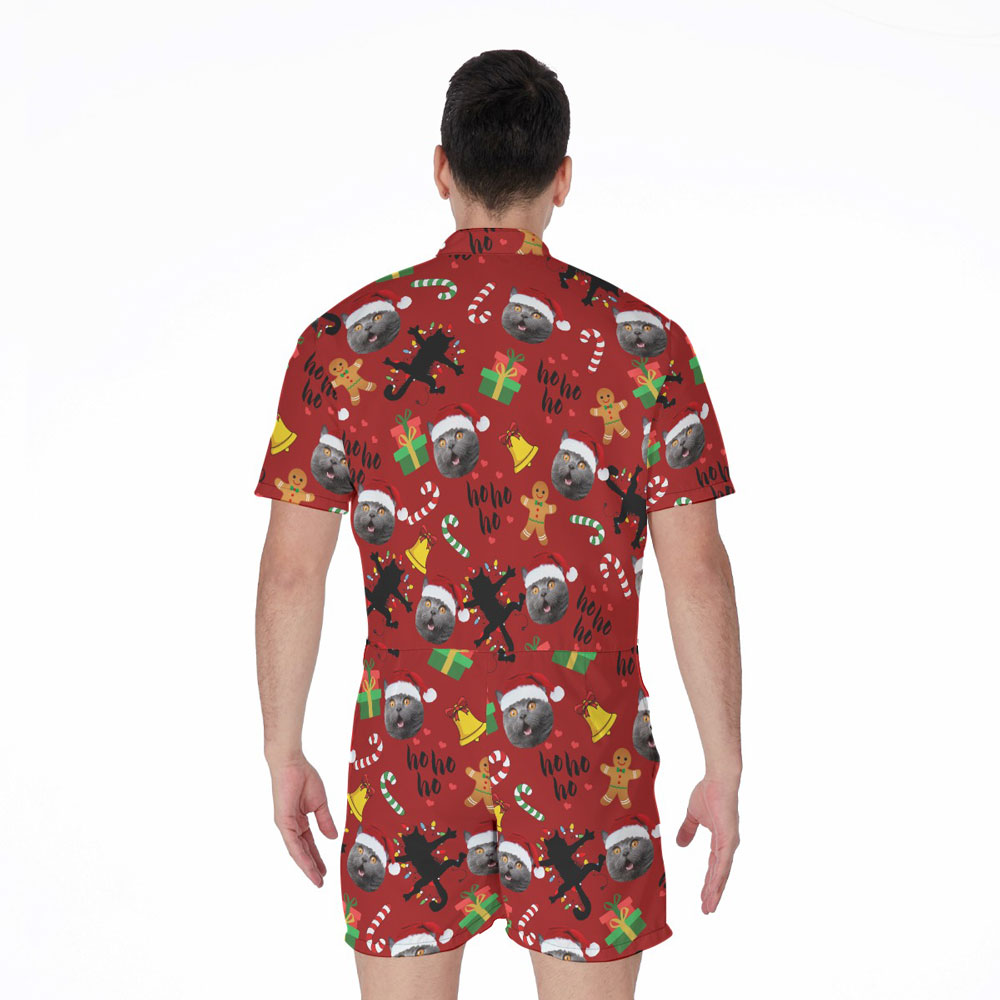 Funny Christmas Custom Pet Face Men's Romper