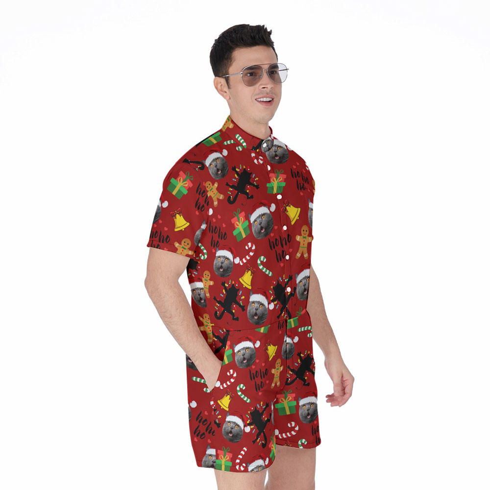 Funny Christmas Custom Pet Face Men's Romper