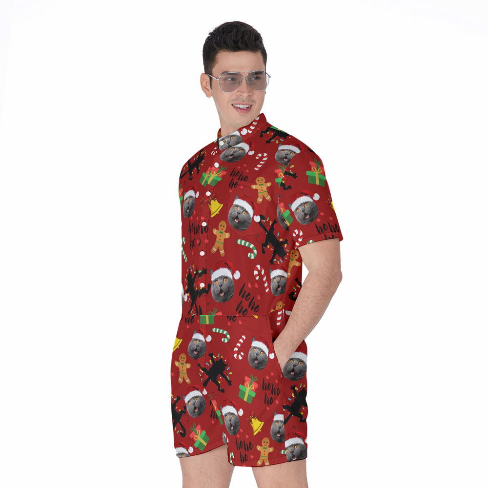 Funny Christmas Custom Pet Face Men's Romper