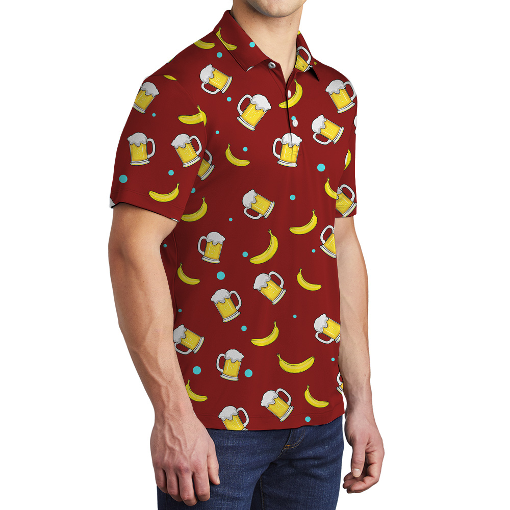 Custom Face Red Hawaiian Men Polo Shirt with Beer Motif