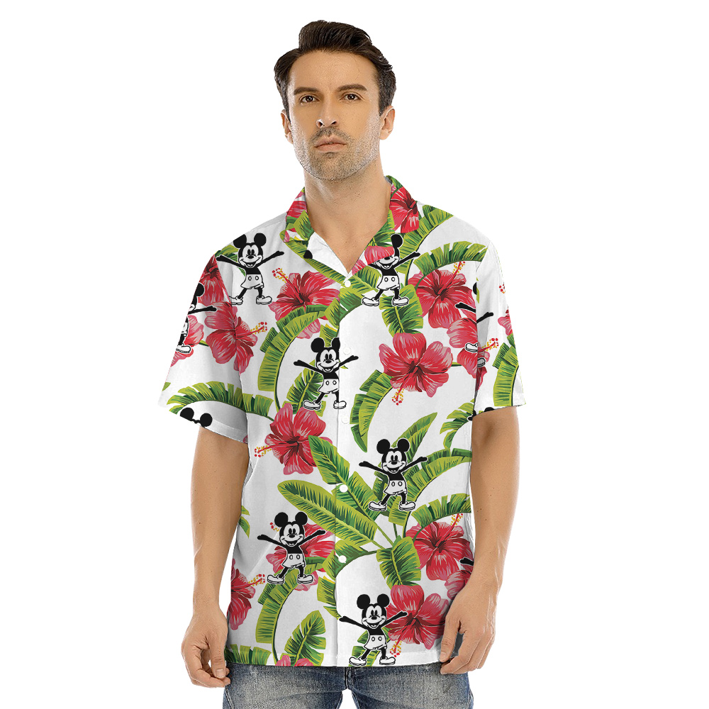 Cute Mickey Steamboat Willie Movie Tropical Hibiscus Matching Family Hawaiian Outfits