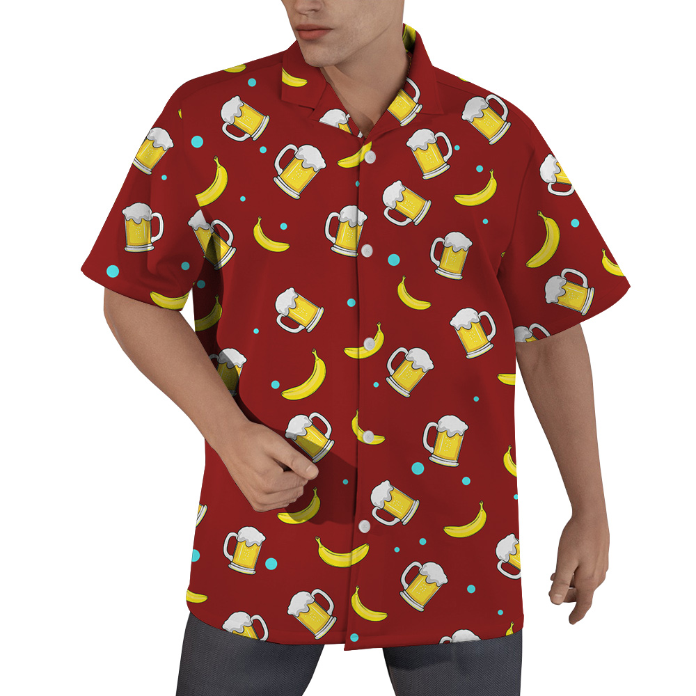 Custom Face Red Hawaiian Men Shirt with Beer Motif