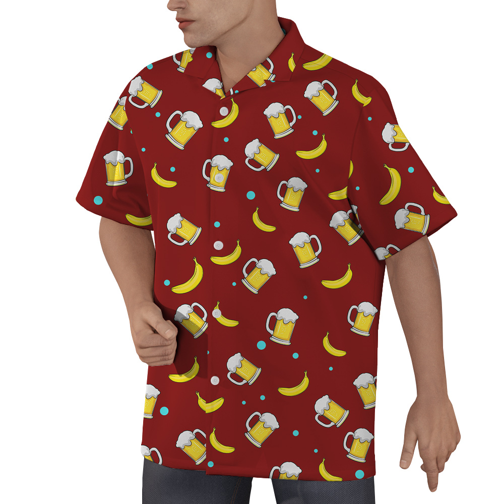 Custom Face Red Hawaiian Men Shirt with Beer Motif