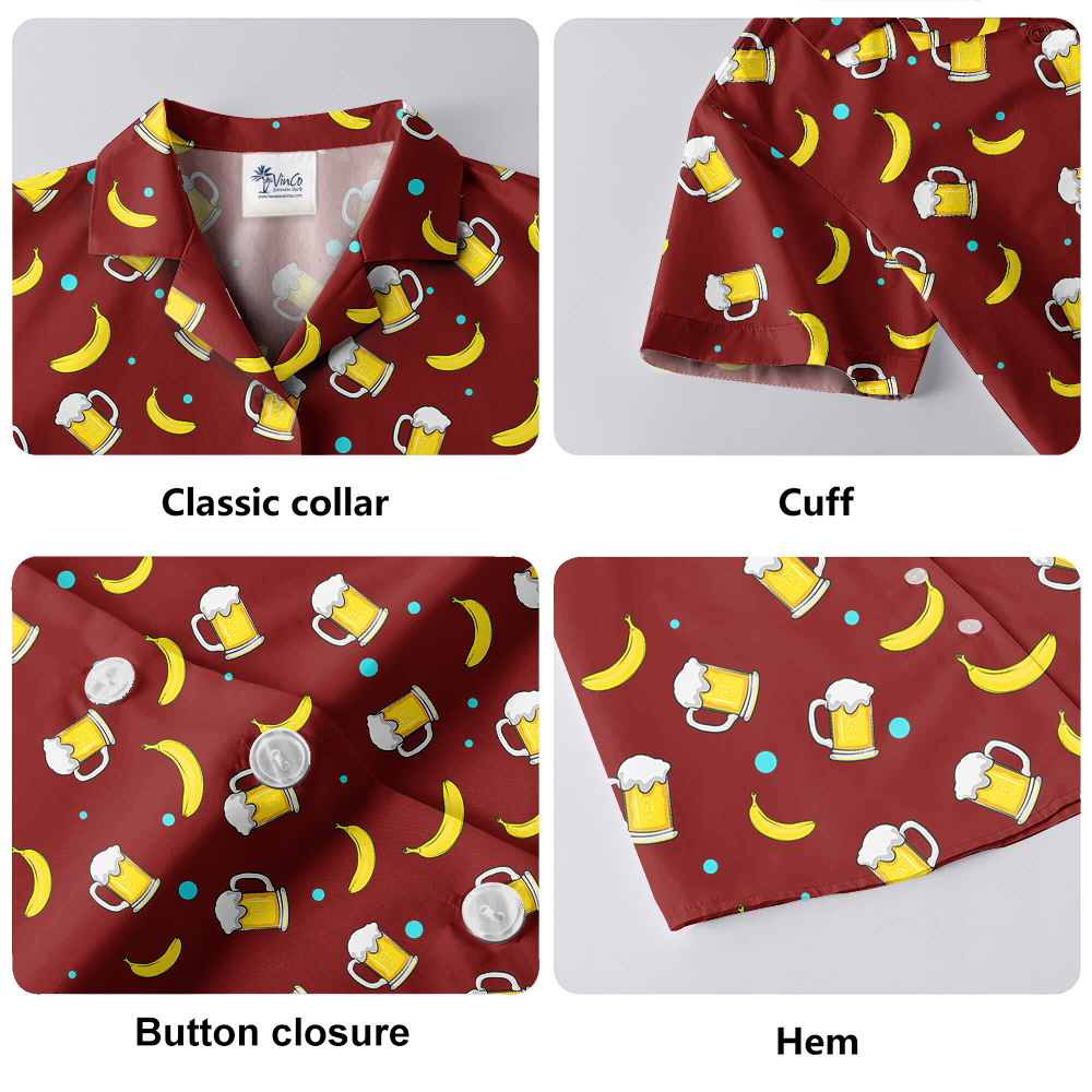 Custom Face Red Hawaiian Men Shirt with Beer Motif
