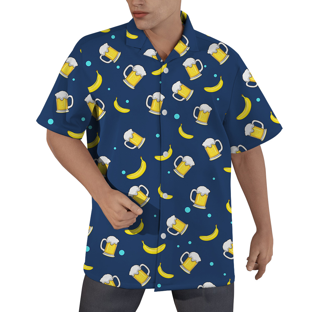 Father Figure Custom Face Navy Hawaiian Shirt with Beer Motif