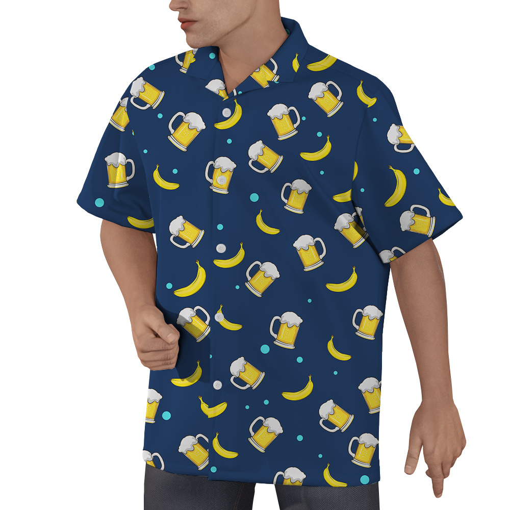 Father Figure Custom Face Navy Hawaiian Shirt with Beer Motif