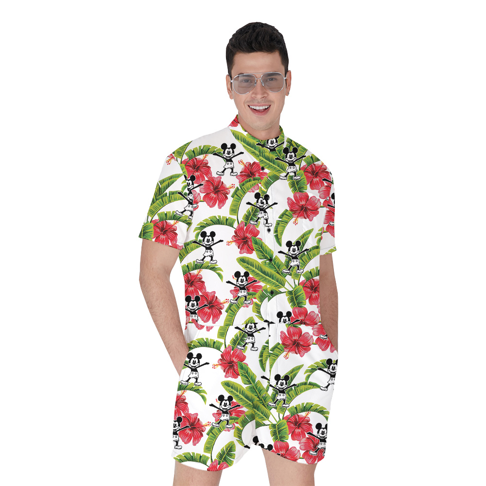 Mickey Mouse Steamboat Willie Movie Tropical Hibiscus Men's Hawaiian Romper - variant image 1