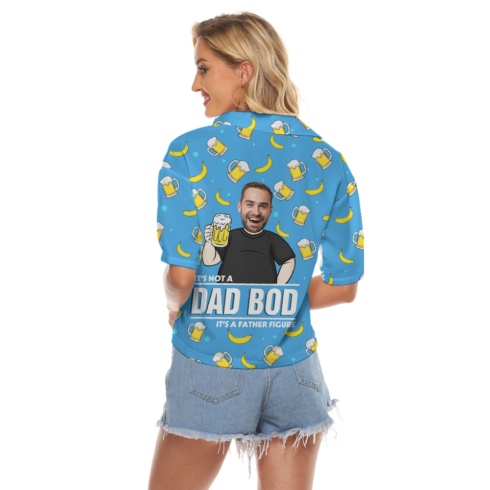 Custom Face Blue Hawaiian Women Cropped Shirt with Beer Pattern - variant image 1
